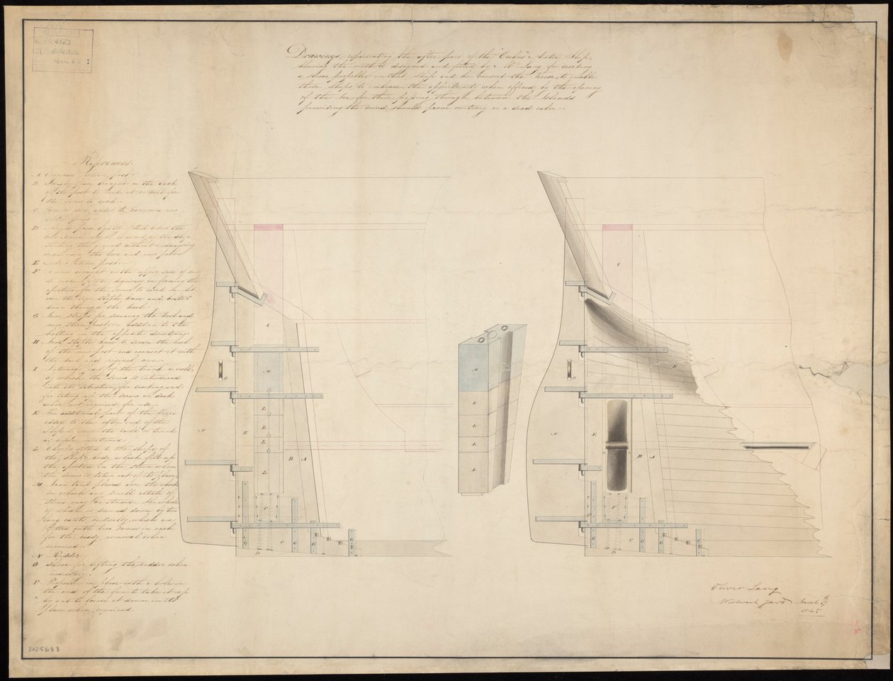 Plan steru i słupka rufowego dla "Erebus" (1826) i "Terror" (1813) autorstwa British School