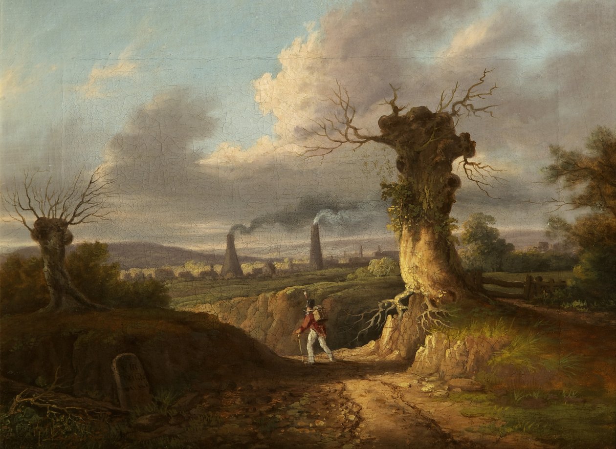 Stara huta szkła, Nailsea, ok. 1810 (olej na płótnie) autorstwa British School