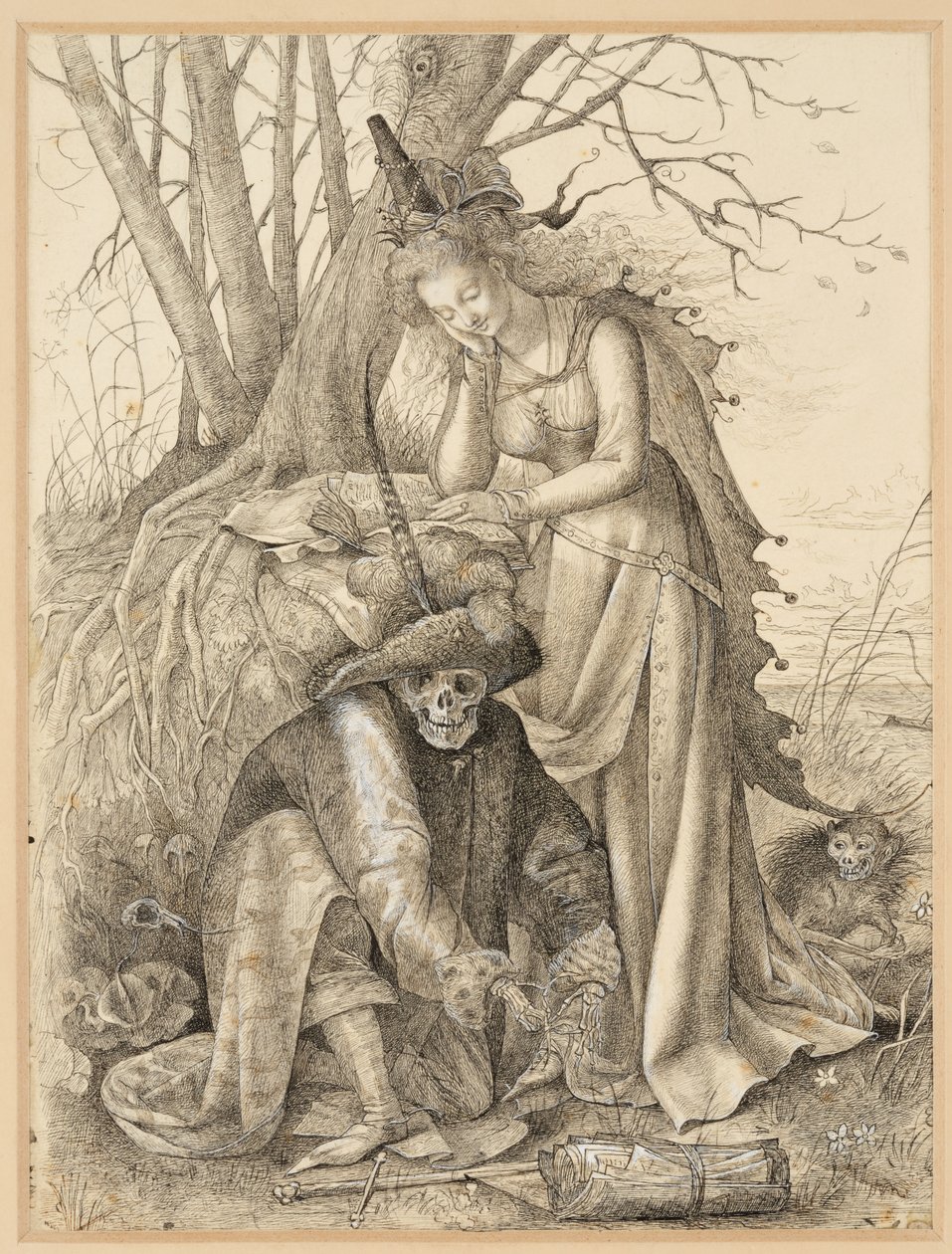 Vanitas Alegoria: Śmierć i młoda kobieta autorstwa British School