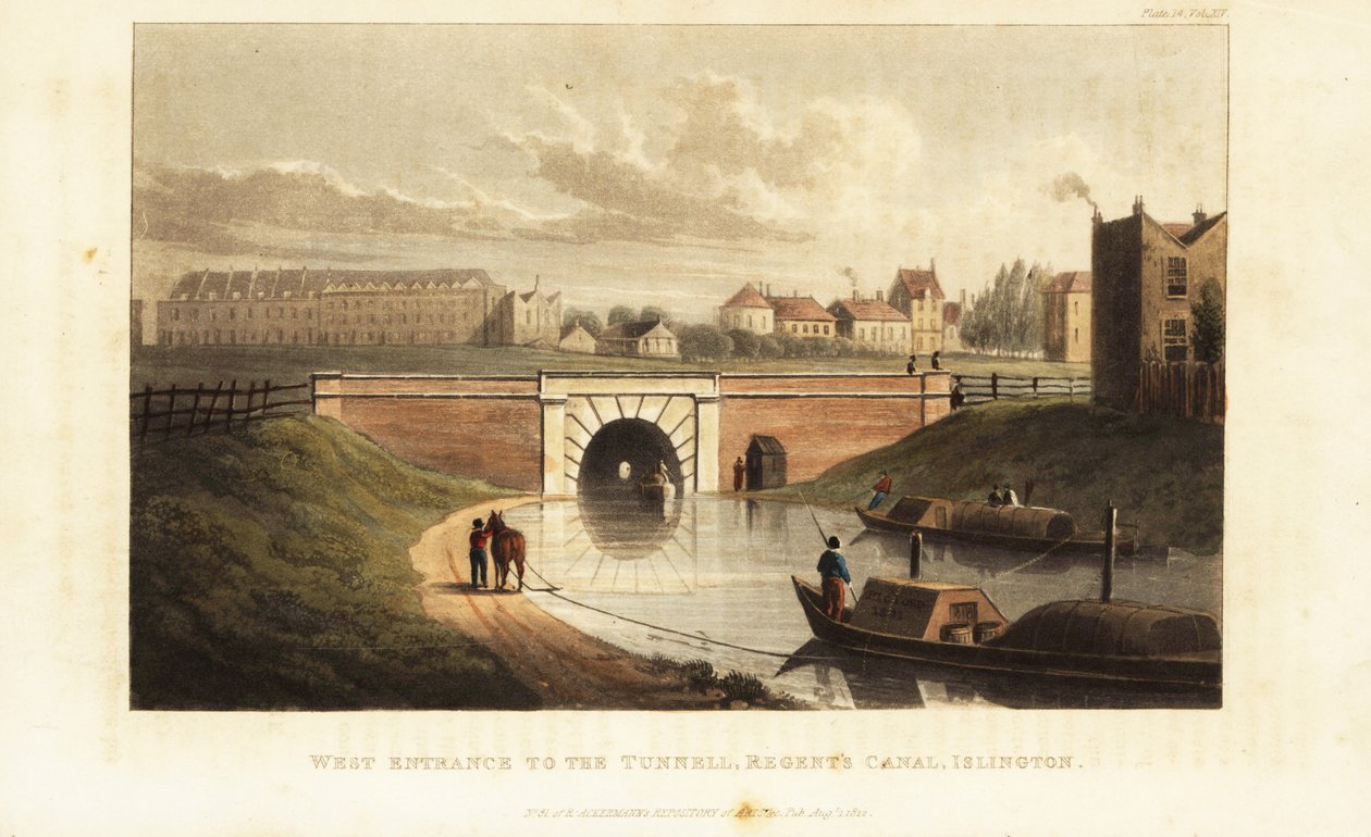 Zachodni portal do tunelu Islington, z koniem ciągnącym barkę wzdłuż Kanału Regenta autorstwa British School