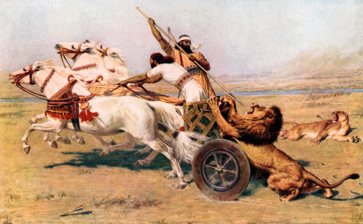 Nimrod, potężny myśliwy (kolorowa litografia) autorstwa Briton (after) Riviere