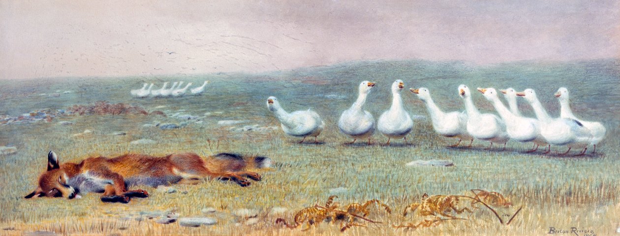 Gra w lisa i gęsi, 1868 autorstwa Briton Riviere