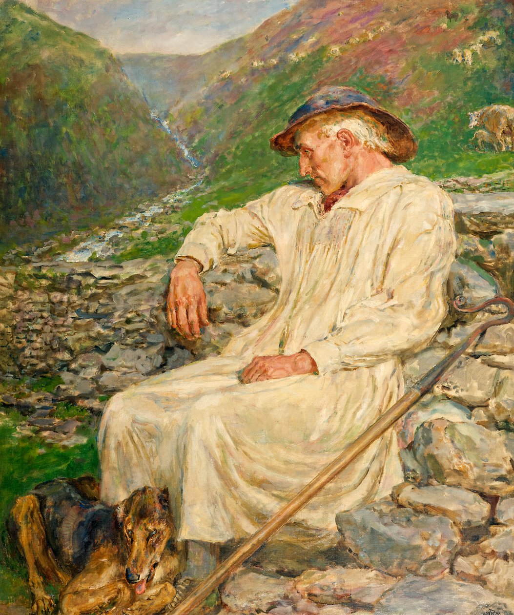 Michał i niedokończona owczarnia, olej na płótnie 1920 autorstwa Briton Riviere