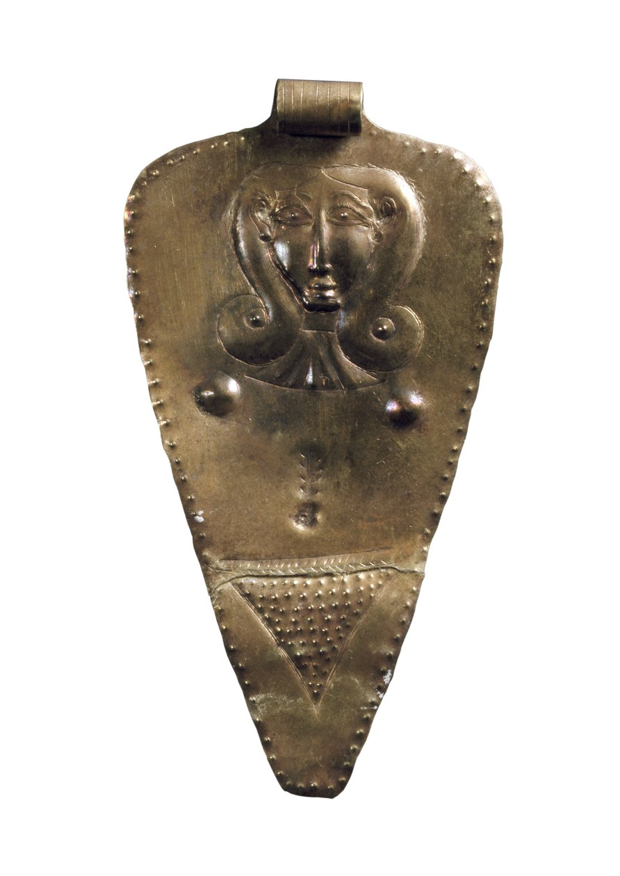 Złota zawieszka z tabliczką Bogini Matki, środkowe złoto II epoki brązu autorstwa Bronze Age