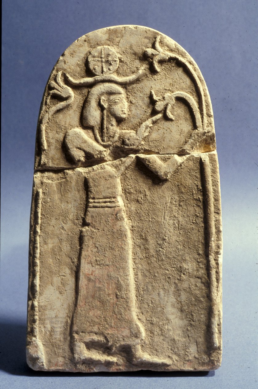 Stela przedstawiająca bóstwo czczące Drzewo Życia, okres kananejski (1500-1200 pne) (wapień) autorstwa Bronze Age