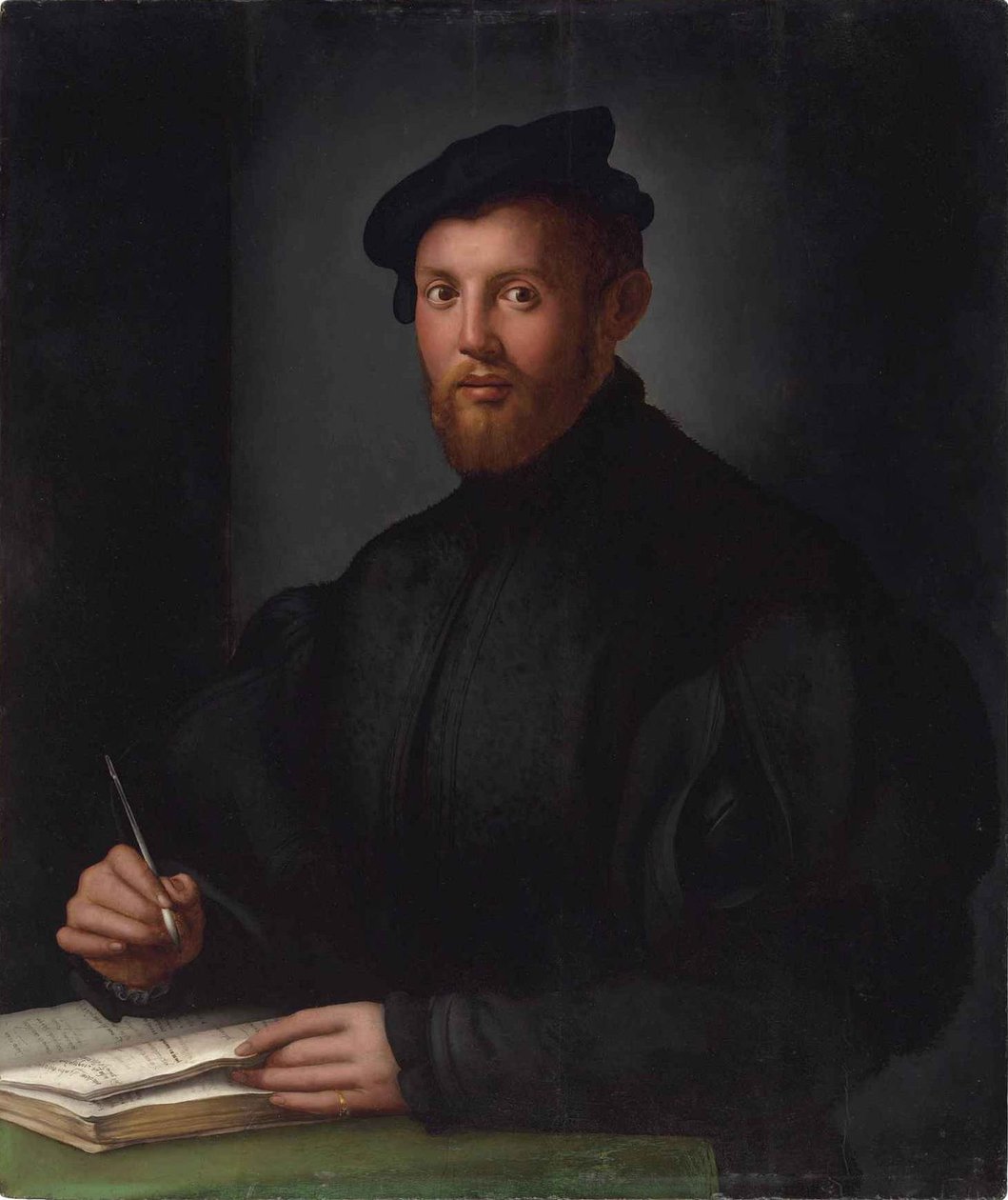 Portret młodego mężczyzny w czerni z książką autorstwa Bronzino