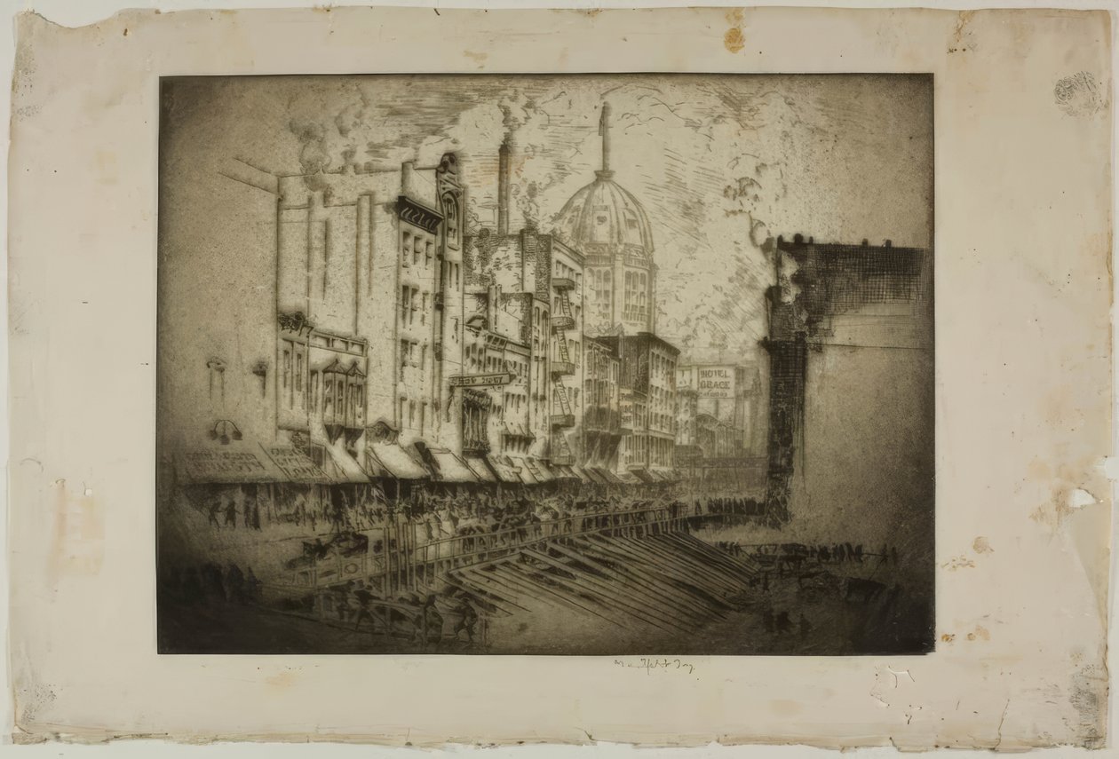 Chicago – Clark Street, róg Harrison Street autorstwa Bror Julius Olsson Nordfeldt