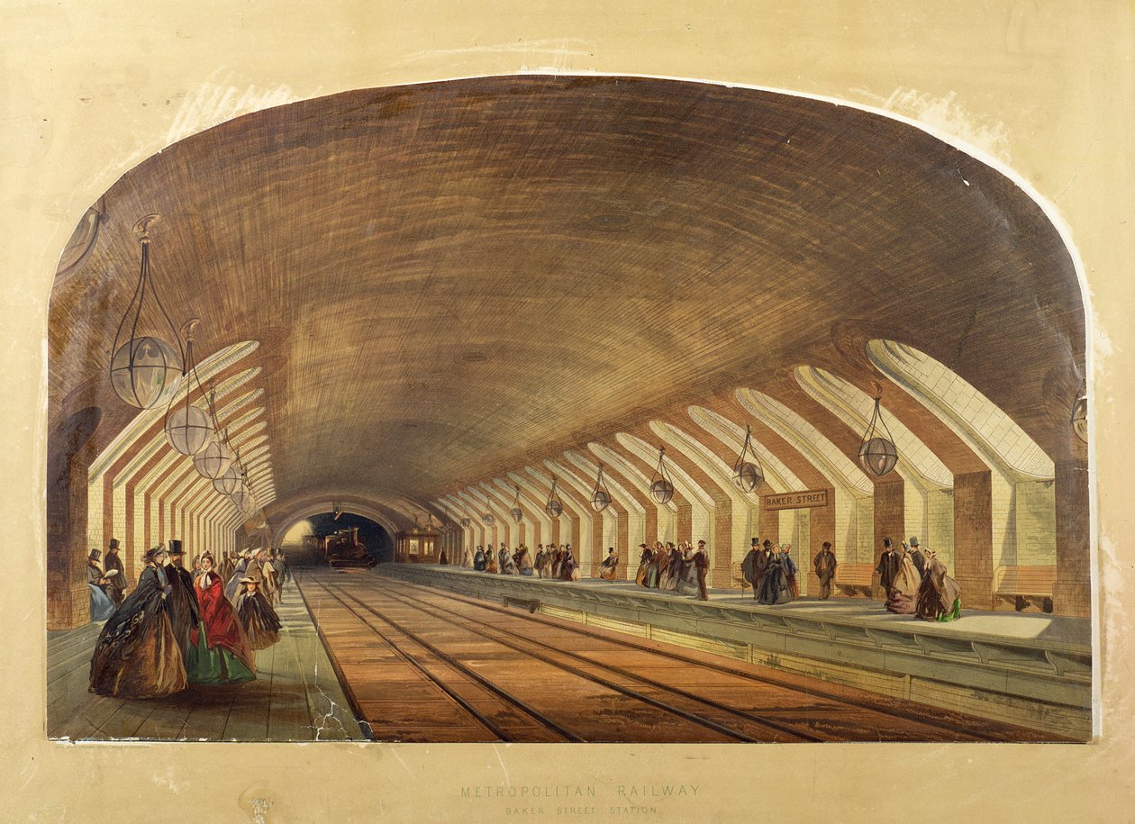 Metropolitan Railway, Baker Street Station, chromolitografia autorstwa Brothers Kell