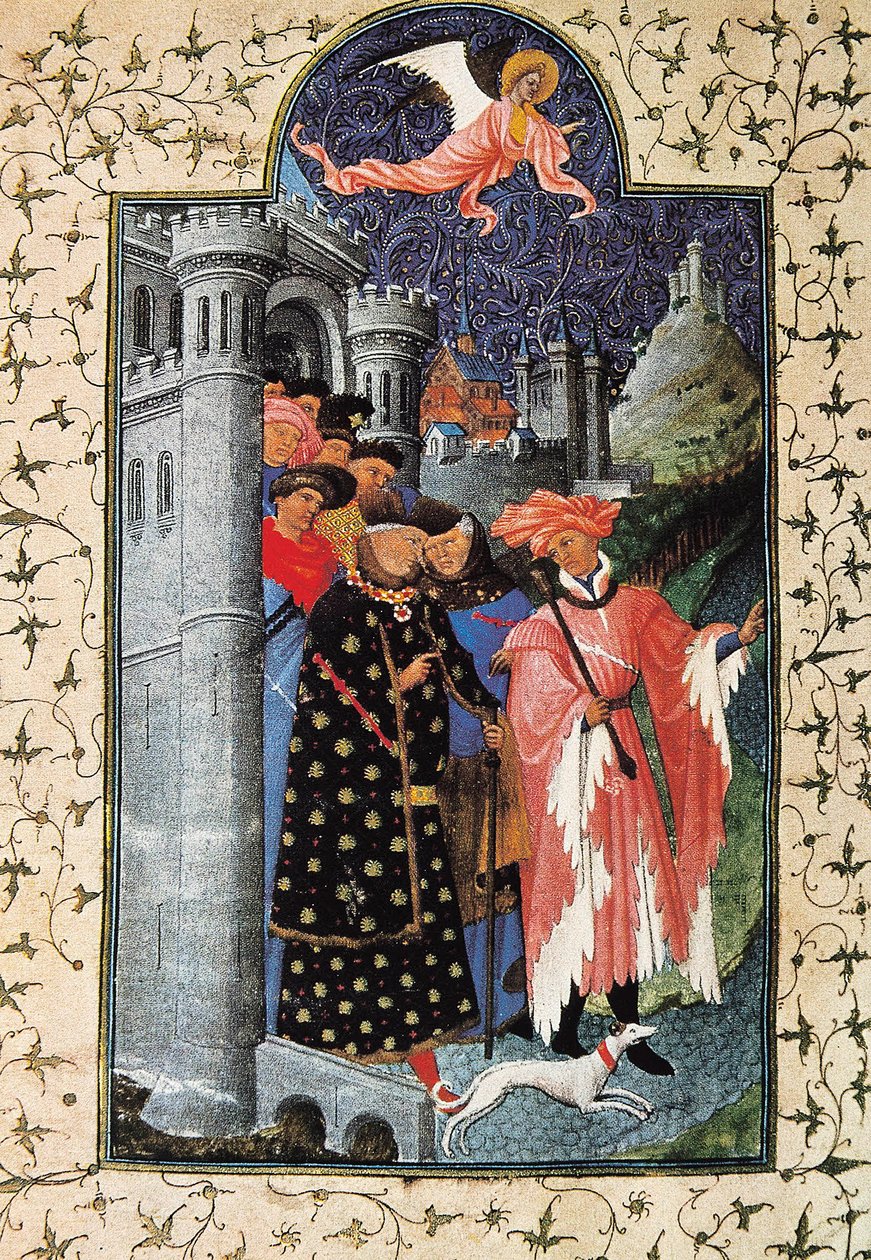 Książę Jean de Berry (1340-1416) i zarządca jego majątku. Miniatura Jeana Limbourga (1370-1416) do „Tres Riches Heures du Duc de Berry” około 1440 roku w Paryżu. B.N. autorstwa Brothers Limbourg