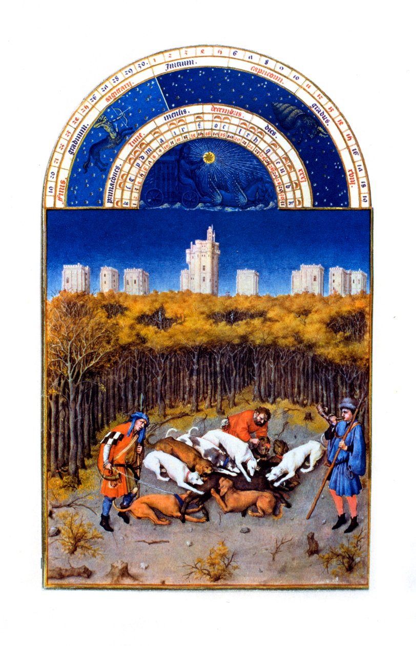 Przedstawienie miesiąca grudnia z "Les Tres Riches Heures du Duc de Berry autorstwa Brothers Limbourg
