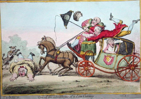 Jedna z zalet Low Carriage, opublikowanej przez Hannah Humphrey w 1801 r. (akwaforta ręcznie kolorowana) autorstwa Brownlow (after) North