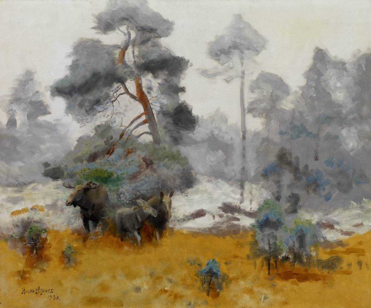 Rodzina łosia wkracza na polanę, 1930 autorstwa Bruno Andreas Liljefors