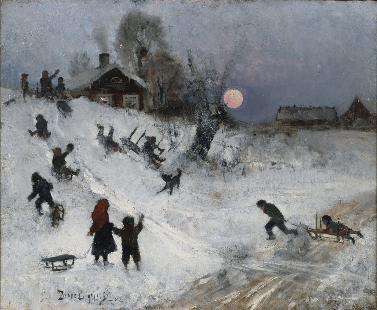 Jazda na sankach, 1882 autorstwa Bruno Andreas Liljefors