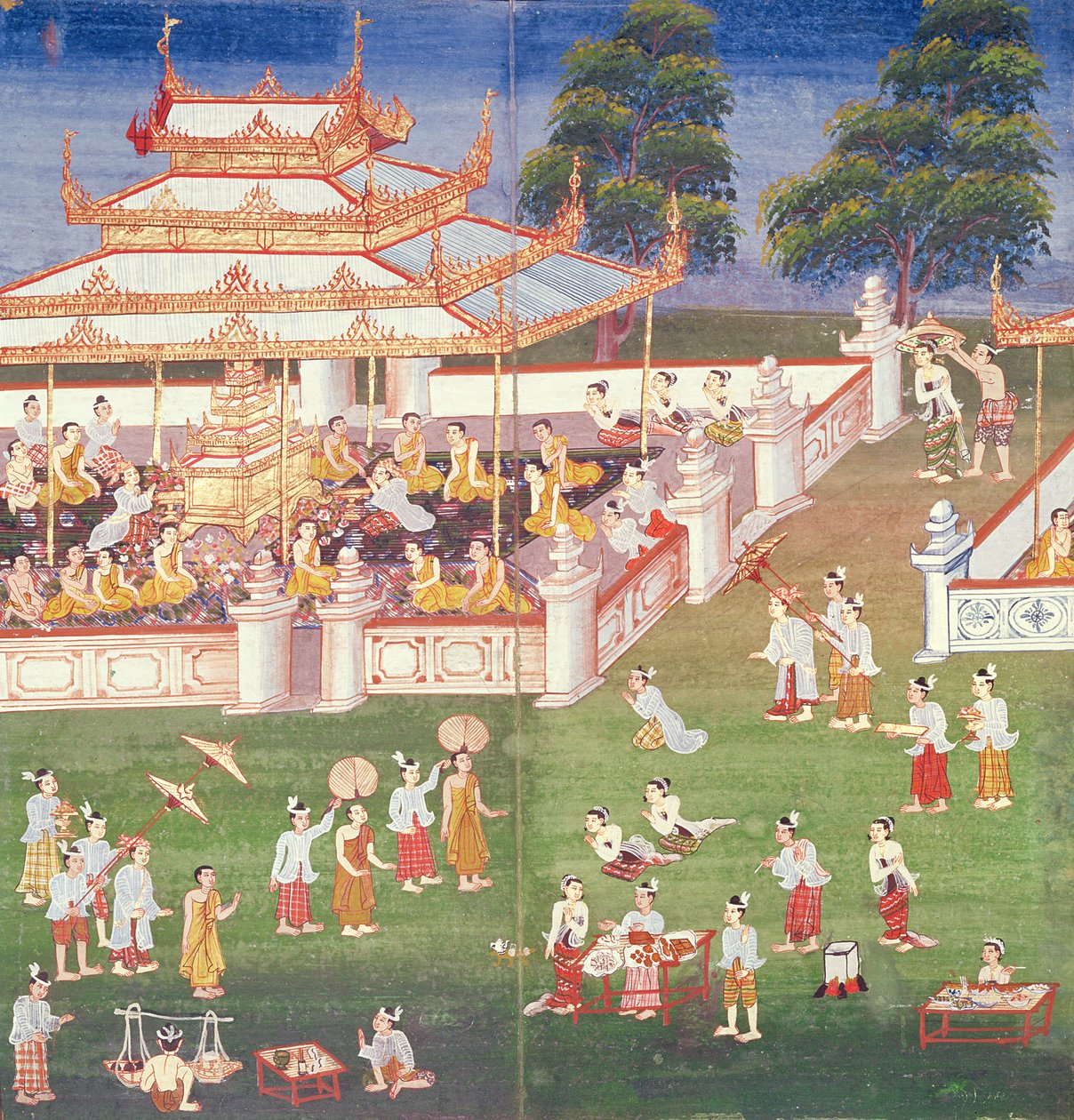 Ma 565 Mnisi na ich dorocznym spotkaniu w czerwcu w Mandalay, z Nimi Jataka, 1869 autorstwa Burmese School