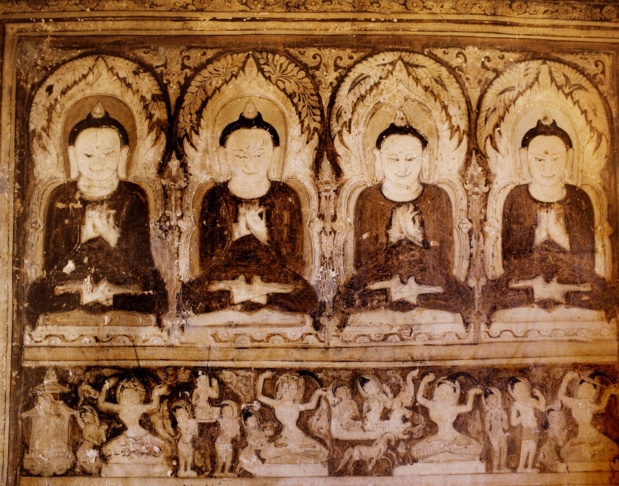 Czterech Buddów (malarstwo ścienne) autorstwa Burmese School