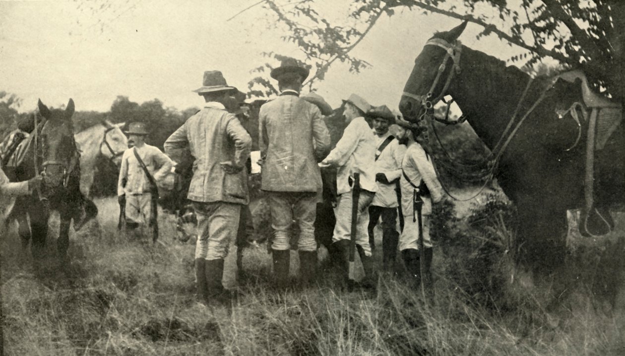 Generał Lawton uczy się od oficerów kubańskich... 30 czerwca, wojna hiszpańsko-amerykańska, 1898, 1899. autorstwa Burr McIntosh
