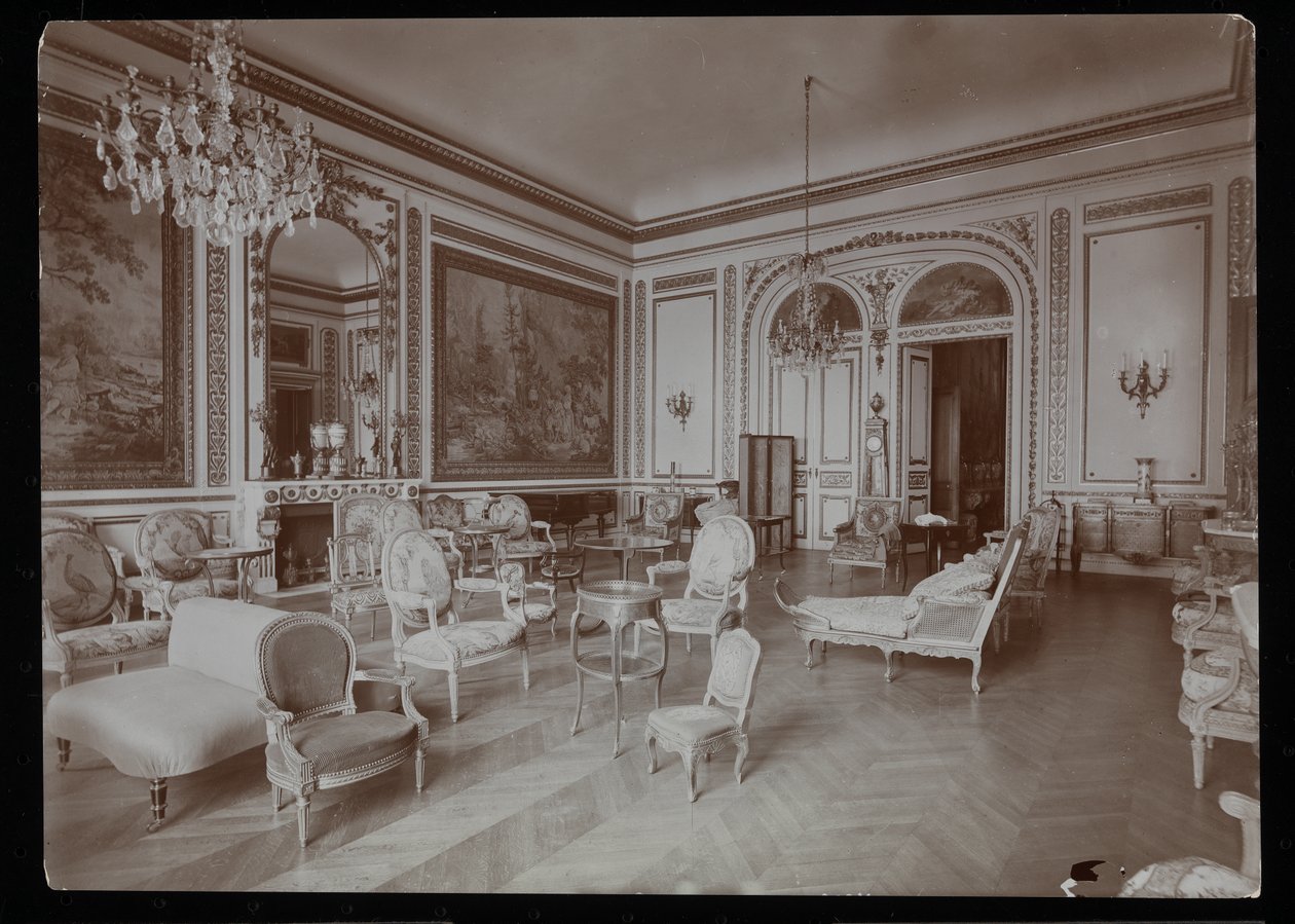 Duży pokój w rezydencji hrabiny De Ganay, Paryż, 1890-1910 (srebrny odbitka żelatynowa) autorstwa Byron Company