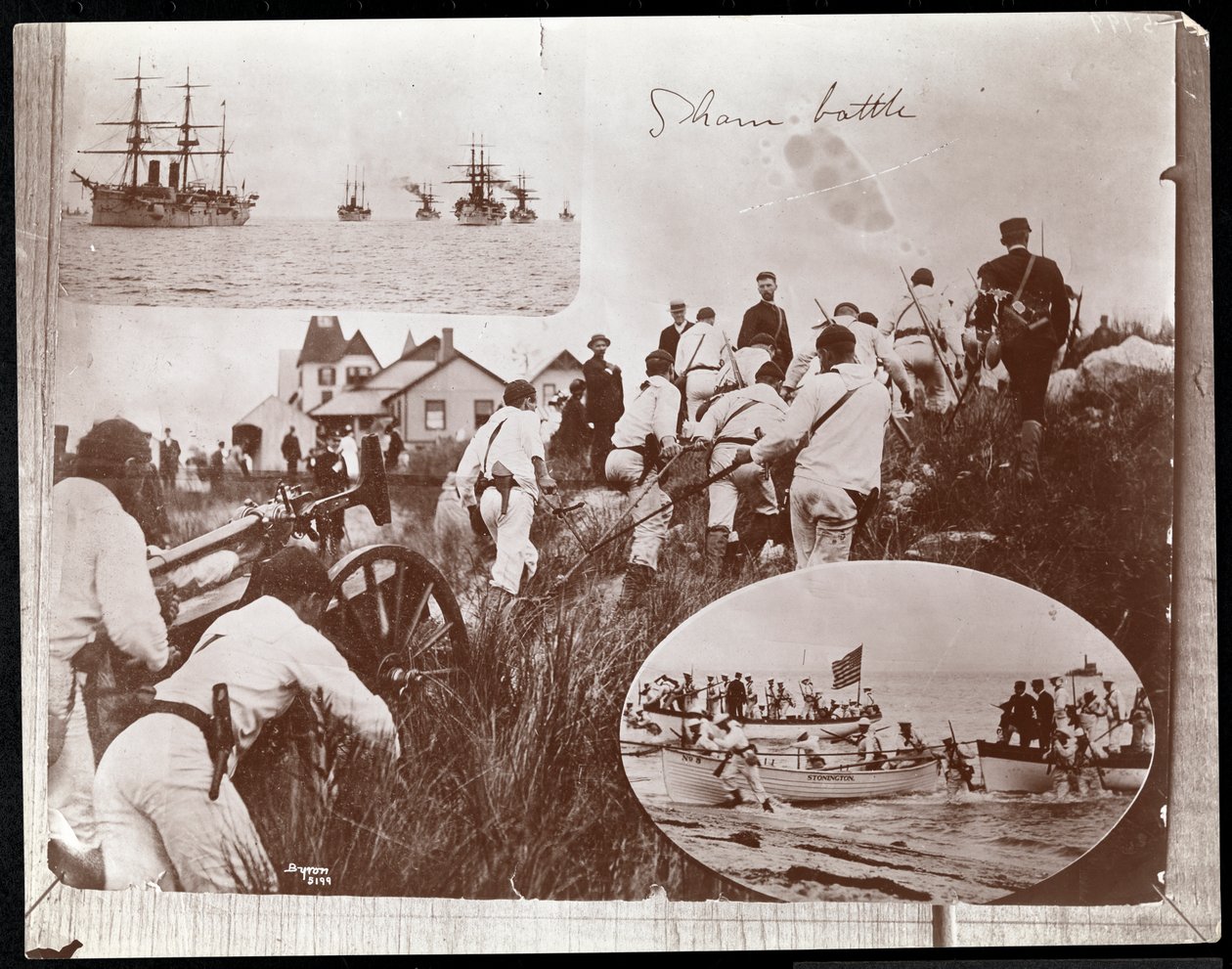 Kopia fotomontażu trzech zdjęć Rezerwy Marynarki Wojennej na Fishers Island, 1891 (odbitka fotograficzna) autorstwa Byron Company