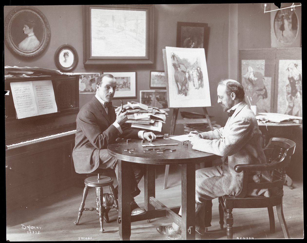 Michel Jacobs i Benson grają w domino, 1907 (odbitka żelatynowa) autorstwa Byron Company