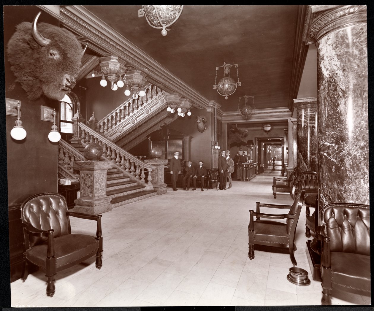 Schody i lobby w hotelu Park Avenue, 1901 lub 1902 (odbitka żelatynowa) autorstwa Byron Company