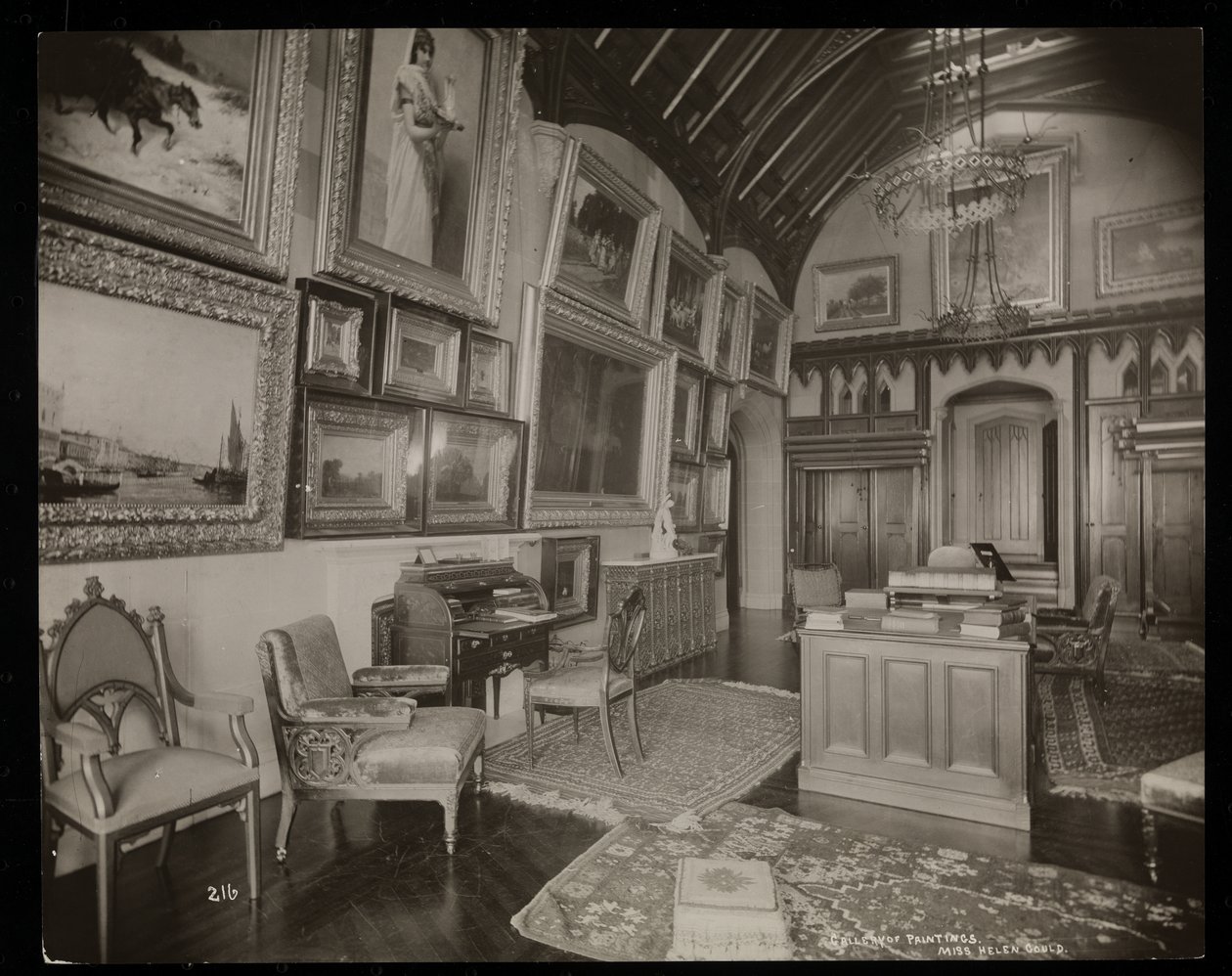 Galeria sztuki posiadłości Helen Gould (późna rezydencja Jaya Goulda) w Tarrytown, Nowy Jork, 1893-94 (srebrny odbitka żelatynowa) autorstwa Byron Company