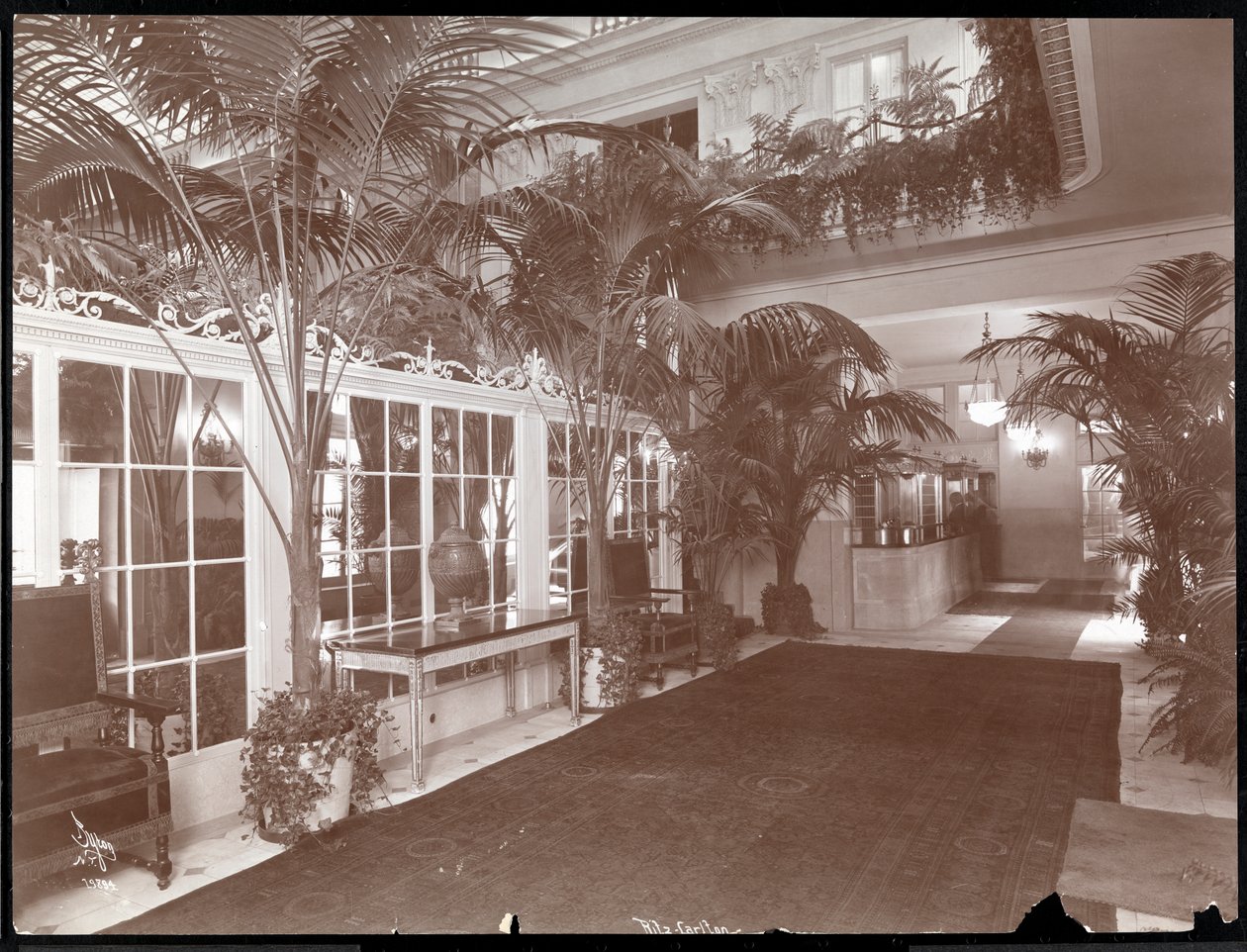 Hol i punkt rejestracyjny w hotelu Ritz-Carlton, ok. 1910-11 (srebrny odbitka żelatynowa) autorstwa Byron Company