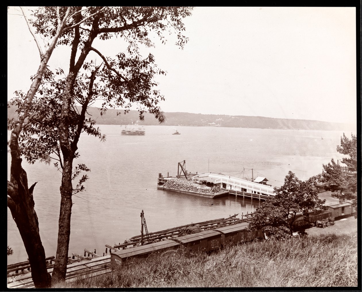 Widok na północny wschód od Riverside Drive and Park w kierunku rzeki Hudson, Nowy Jork, ok. 1893 (srebrny odbitka żelatynowa) autorstwa Byron Company