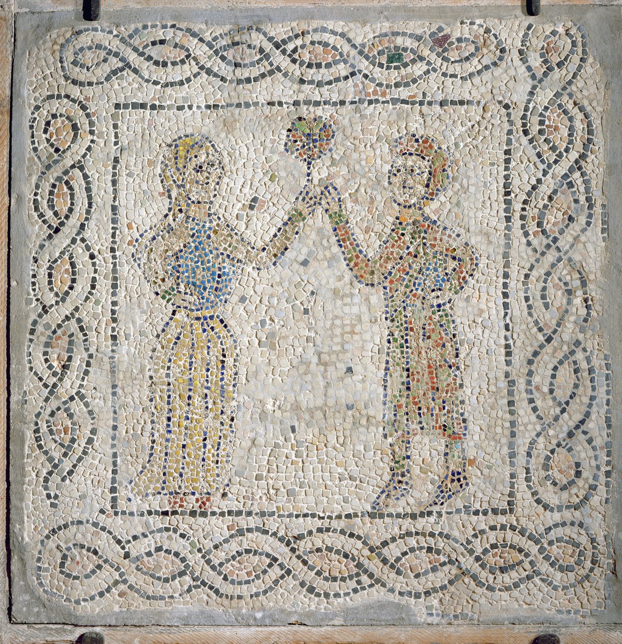 Młoda dziewczyna ofiarowuje ukochanemu różę, 1213 (mozaika) autorstwa Byzantine