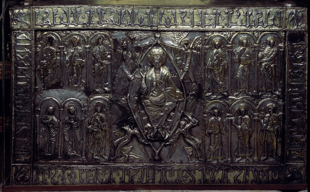 Przód Arca Santa zawierający Sudarium Christi, przechowywany w Camara Santa (srebrny) autorstwa Byzantine