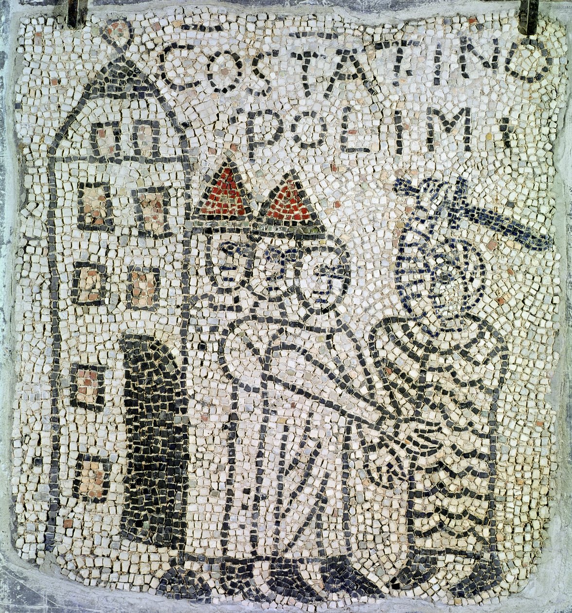 Bruk św. Jana Ewangelisty, fragment oblężenia Konstantynopola w czerwcu 1204, 1213 (mozaika) autorstwa Byzantine