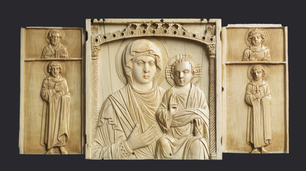 Tryptyk ikony Matki Boskiej z Dzieciątkiem i świętymi (patrz także 957216-8) autorstwa Byzantine