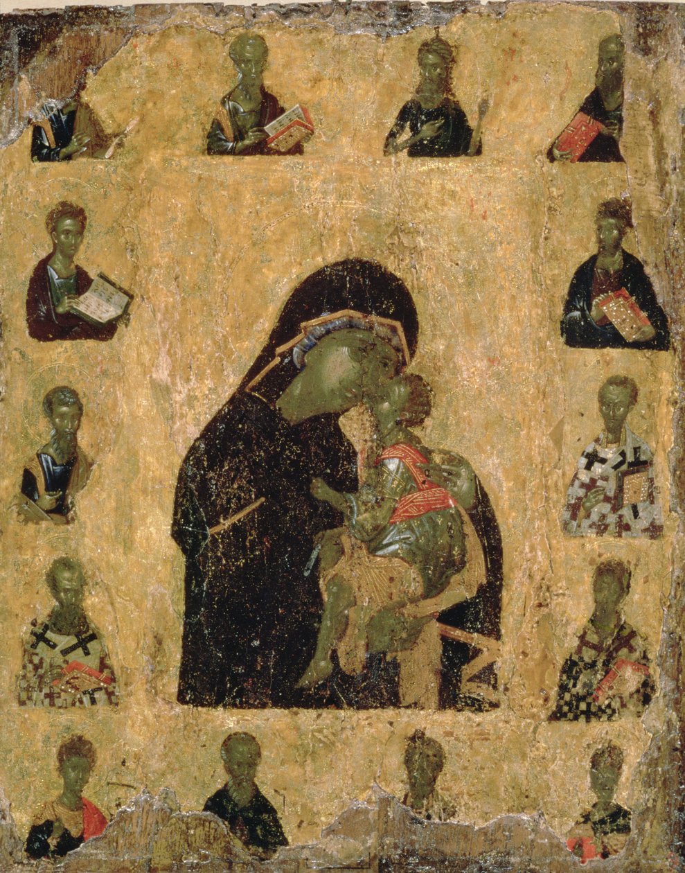 Dziewica Czułości ze Świętymi, 1350-1400 (tempera jajeczna i zaprawa na panelu) autorstwa Byzantine