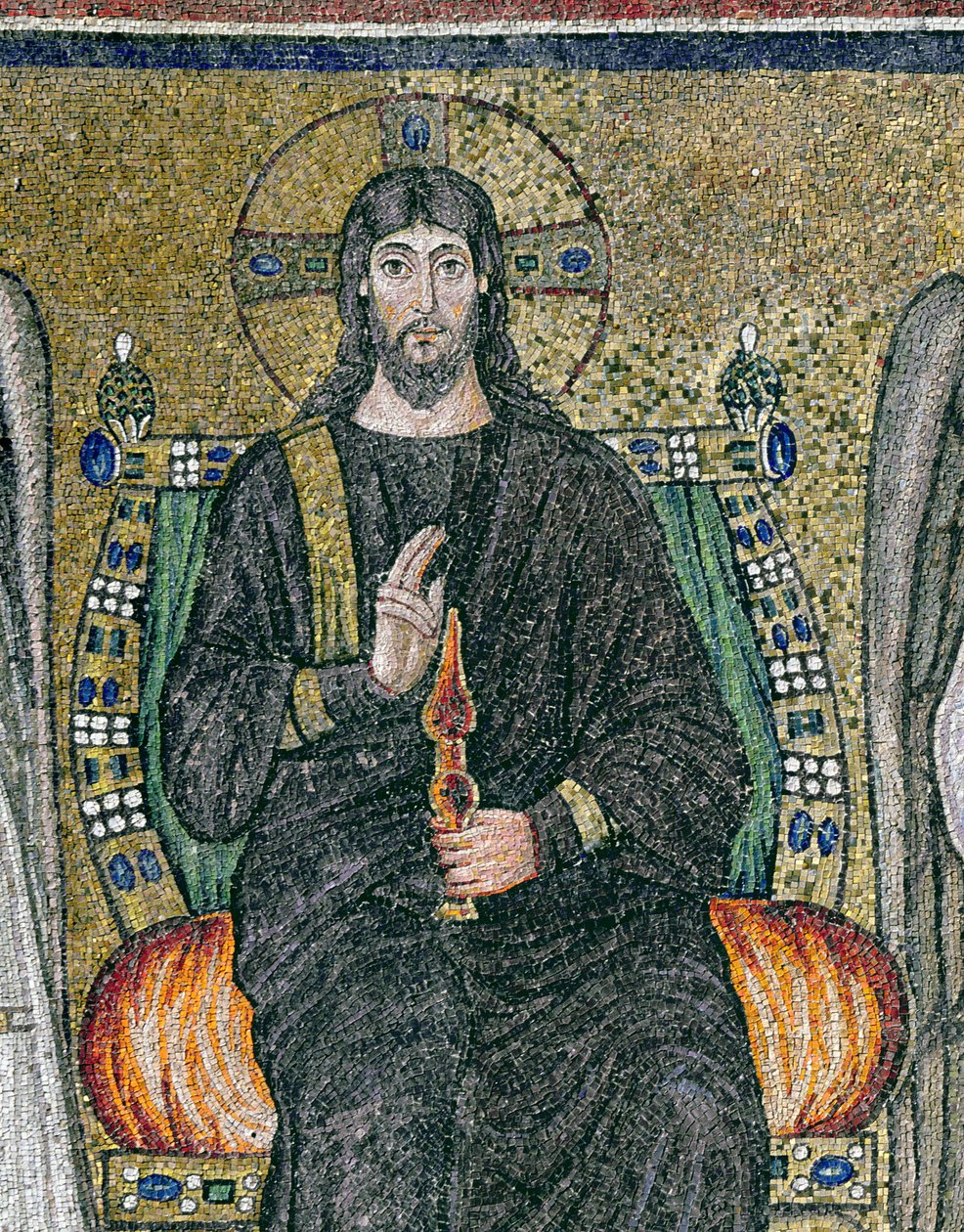 Chrystus na tronie z aniołami (mozaika) (detal z 344548) autorstwa Byzantine School