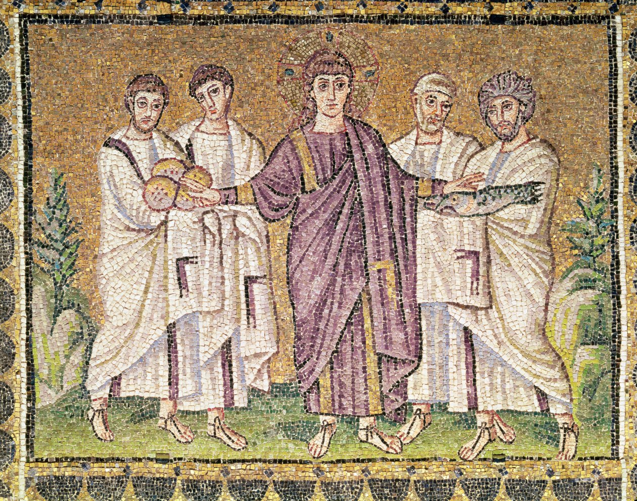 Rozmnożenie chleba i ryb, sceny z życia Chrystusa (mozaika) autorstwa Byzantine School