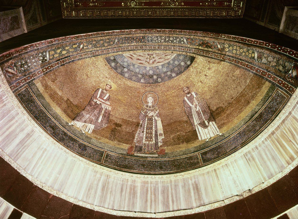 Św. Agnieszka między dwoma papieżami, z absydy, 625-36 (mozaika) autorstwa Byzantine School