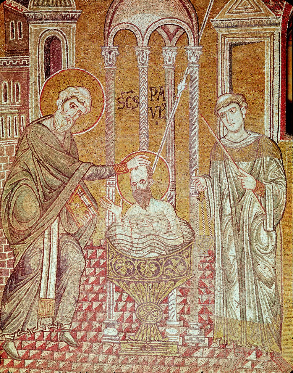 Chrzest św. Pawła Ananiasza, ze Scen z życia św. Pawła (mozaika) autorstwa Byzantine School