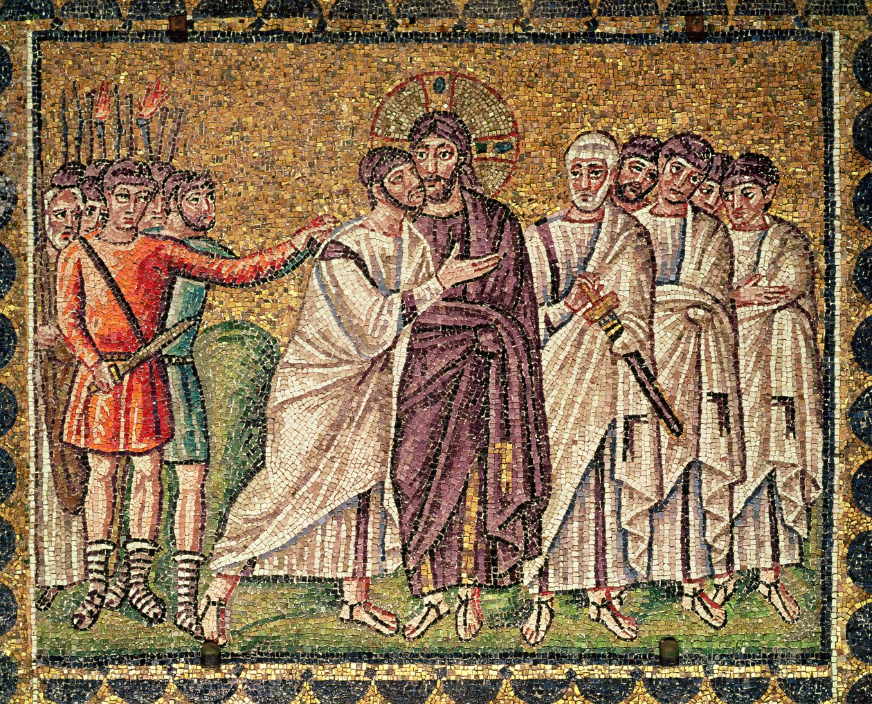 Pocałunek Judasza, sceny z życia Chrystusa (mozaika) autorstwa Byzantine School