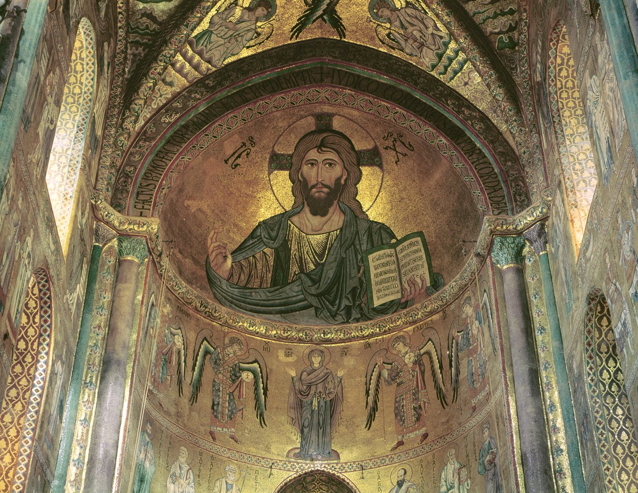 Widok absydy przedstawiającej Chrystusa Pantokratora i Dziewicę na modlitwie w otoczeniu archaniołów, 1148 (mozaika) (zob. także 97197) autorstwa Byzantine School