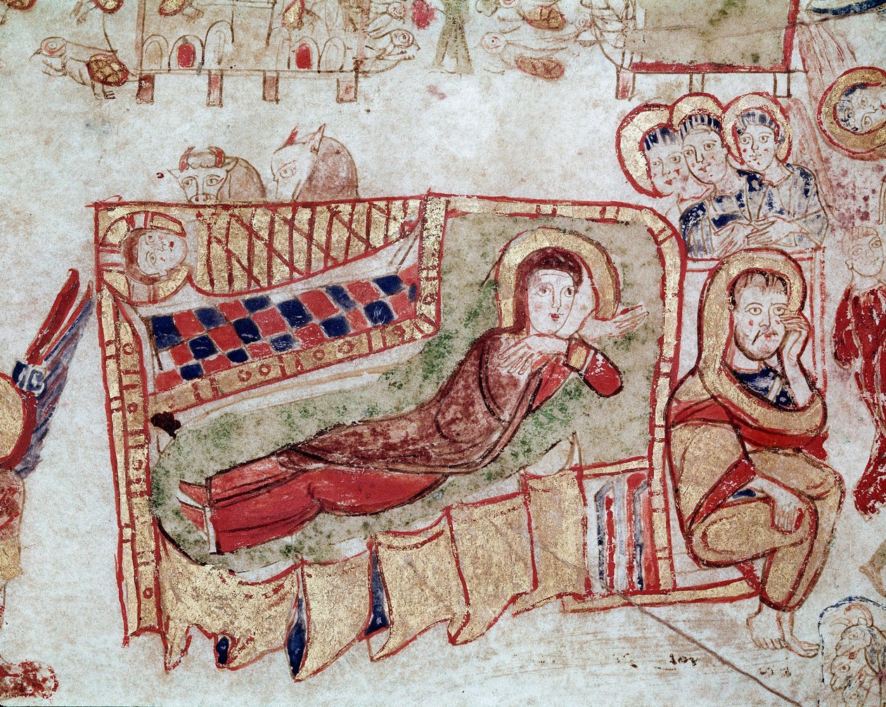 Sztuka bizantyjska: „Narodzenie i Zwiastowanie Pasterzom” Miniatura zaczerpnięta z „Exultet” z początku XI wieku Museo Diocesano, Gaeta autorstwa Byzantine