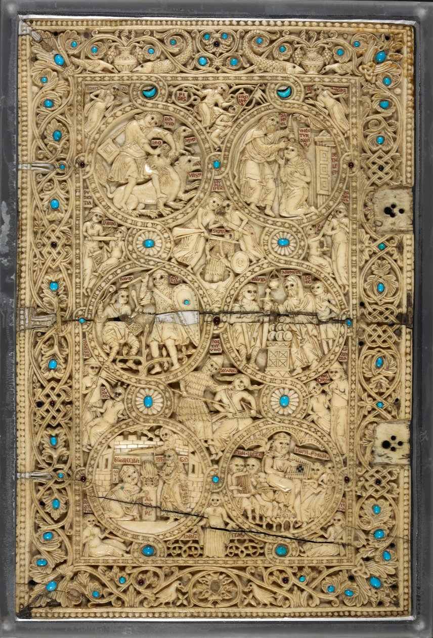 Egerton MS 1139 Górna okładka ze scenami z życia Dawida, „Psałterz Królowej Melisendy”, Jerozolima, ok. 1131-40 (kość słoniowa i turkus) autorstwa Byzantine
