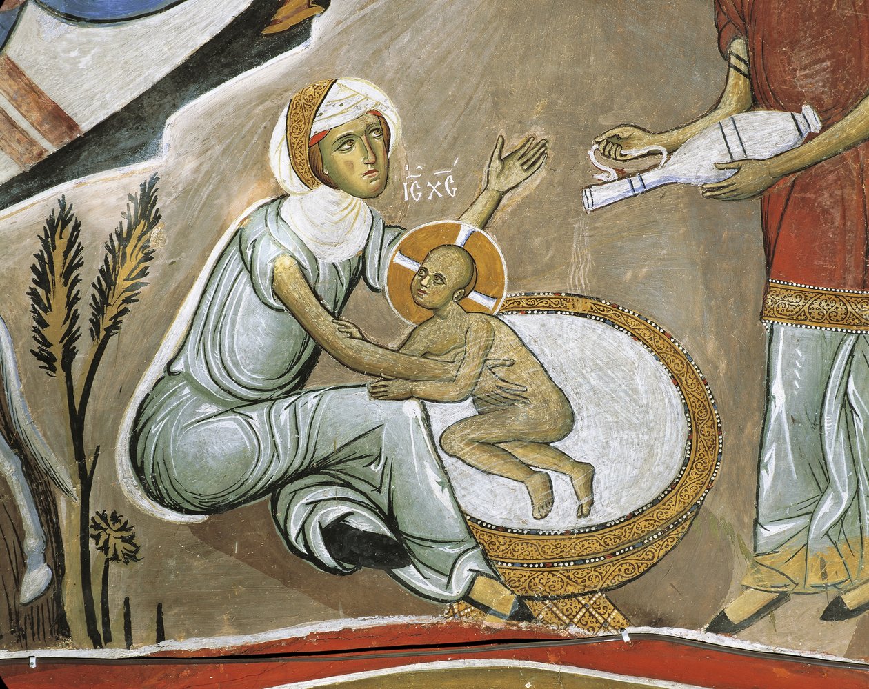 Fresk Matki Boskiej i Jezusa Chrystusa, Panagia Tou Araka, Bizancjum, Góry Troodos, Cypr autorstwa Byzantine