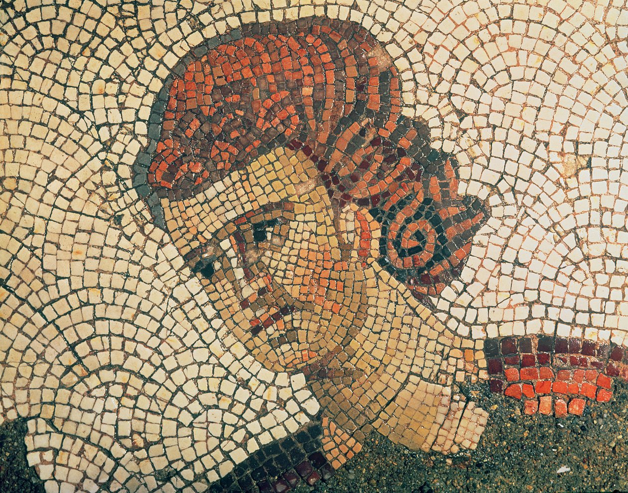 Głowa rzymskiego żołnierza, posadzka z Wielkiego Pałacu Cesarskiego, Konstantynopol, V-VI w. (mozaika) autorstwa Byzantine