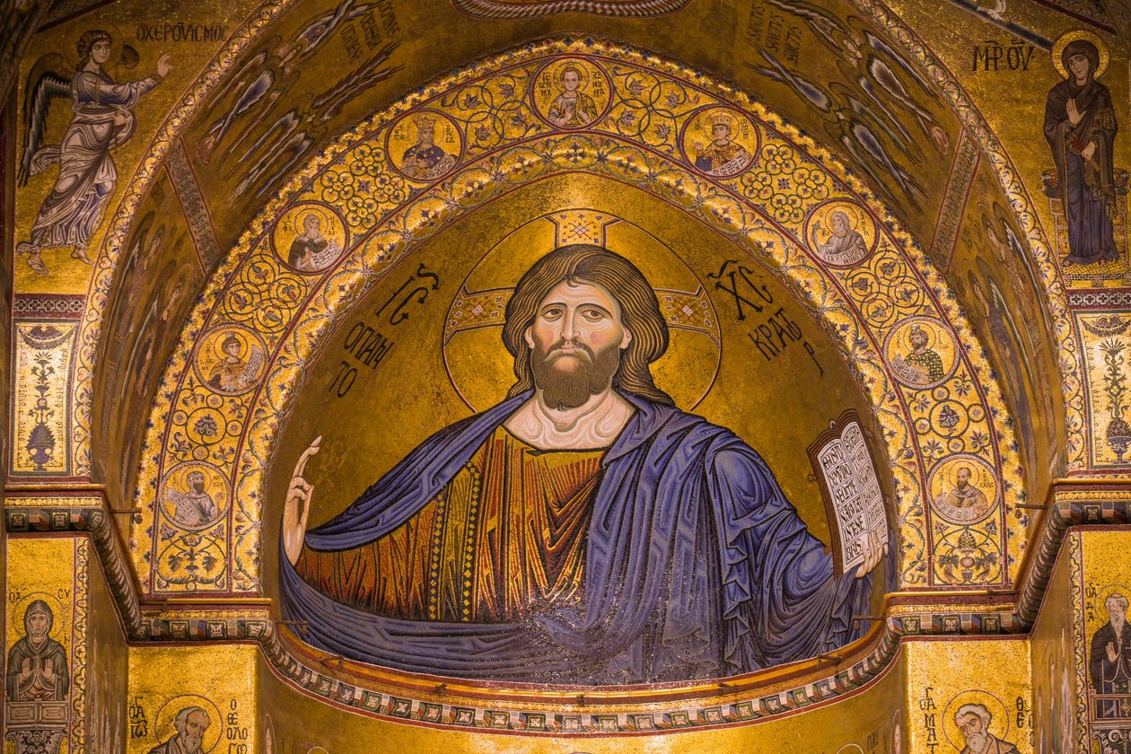 Obraz Jezusa, Katedra Santa Maria Nuova, Monreale, Sycylia, Włochy, Europa autorstwa Byzantine