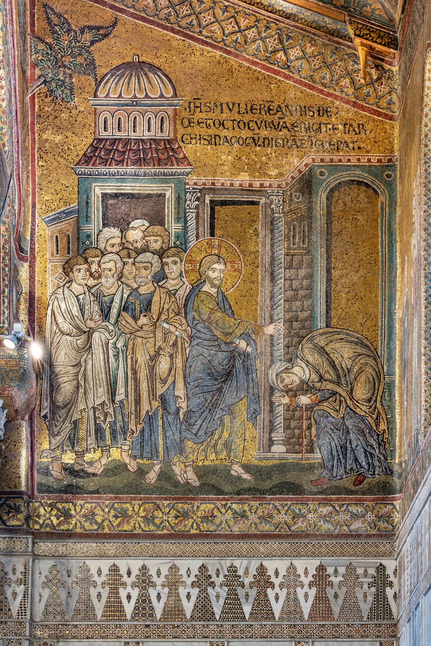 Jezus uzdrawiający garbatą kobietę z jej garbu, mozaika bizantyjska, Epizody z życia Chrystusa, XII-XIII w. (mozaika) autorstwa Byzantine