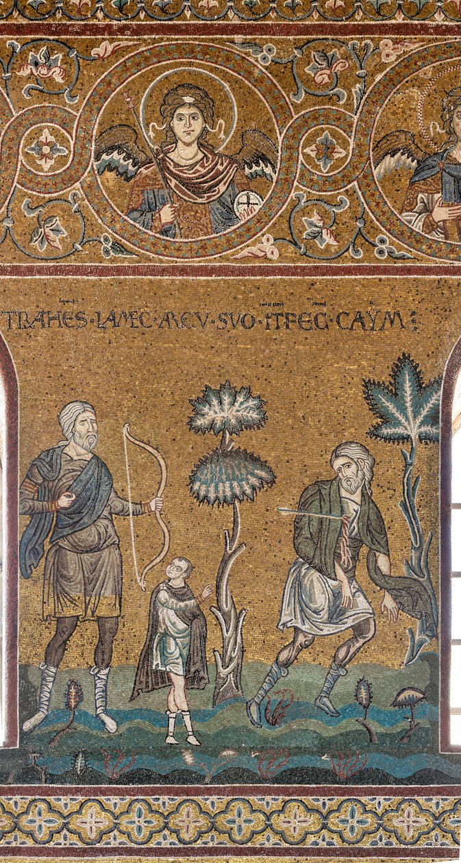 Lamech zabija Kaina, mozaika bizantyjska, cykl Stary Testament - Raj na Ziemi, XII-XIII wiek (mozaika) autorstwa Byzantine