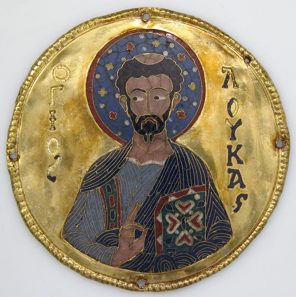 Medalion ze św. Łukaszem z ramki na ikony, ok. 1100 (złota, srebrna i emaliowana cloisonné) autorstwa Byzantine