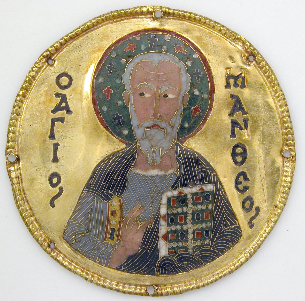 Medalion ze św. Mateuszem z ramki na ikony, ok. 1100 (złoty, srebrny i emaliowany cloisonné) autorstwa Byzantine