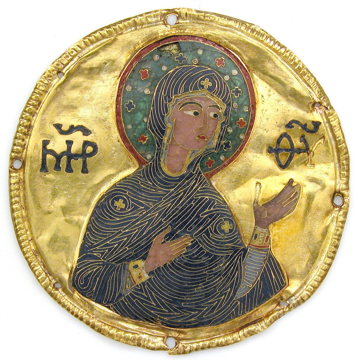 Medalion z Dziewicą z Ramy Ikony, ok. 1100 (złoty, srebrny i emaliowany cloisonné) autorstwa Byzantine