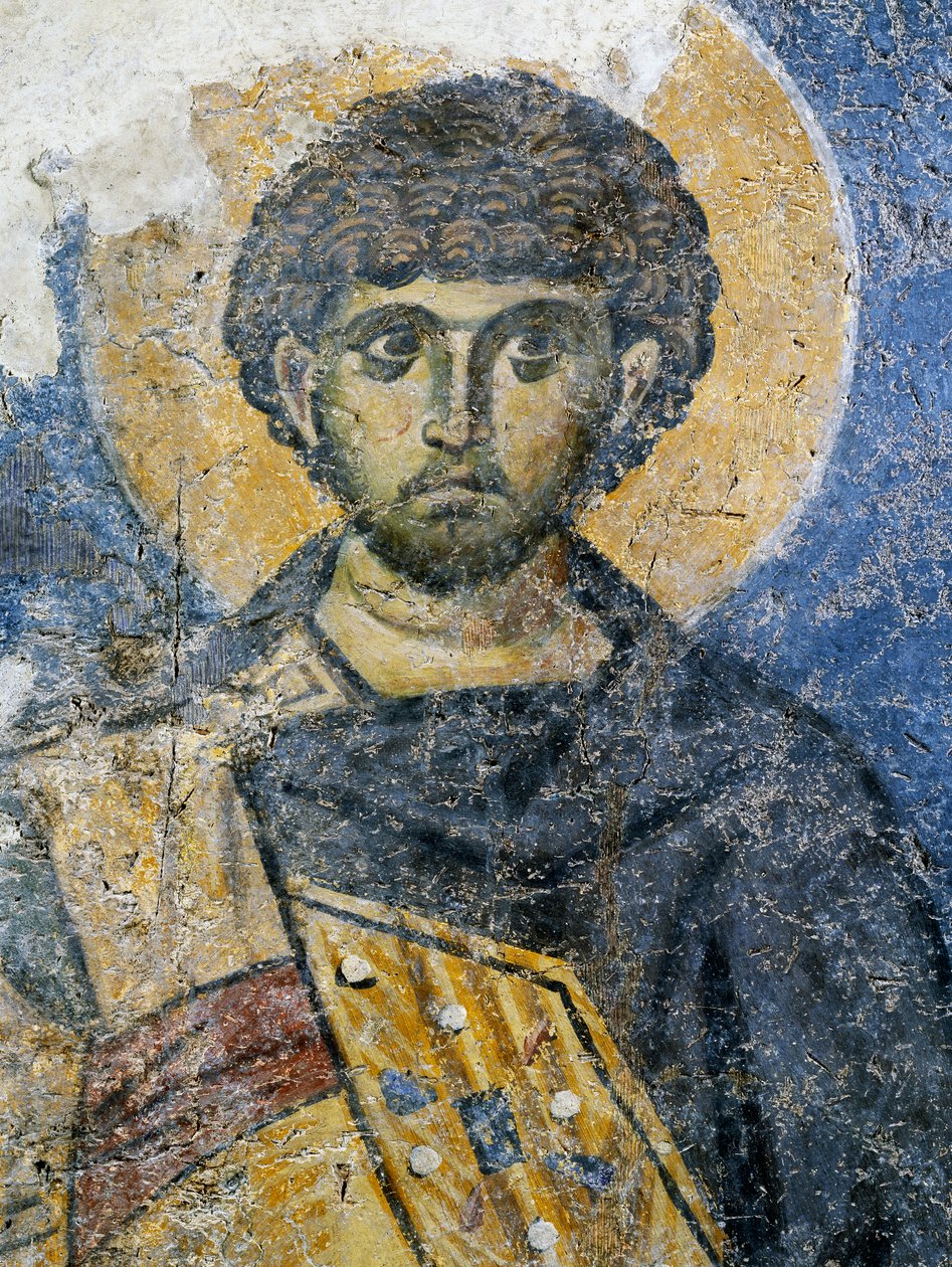 Mercurius z Cezarei, fragment fresku z Najświętszej Marii Panny z Konstantynopola (dziś Meczet Odalar), Stambuł, Turcja. Cywilizacja bizantyjska autorstwa Byzantine
