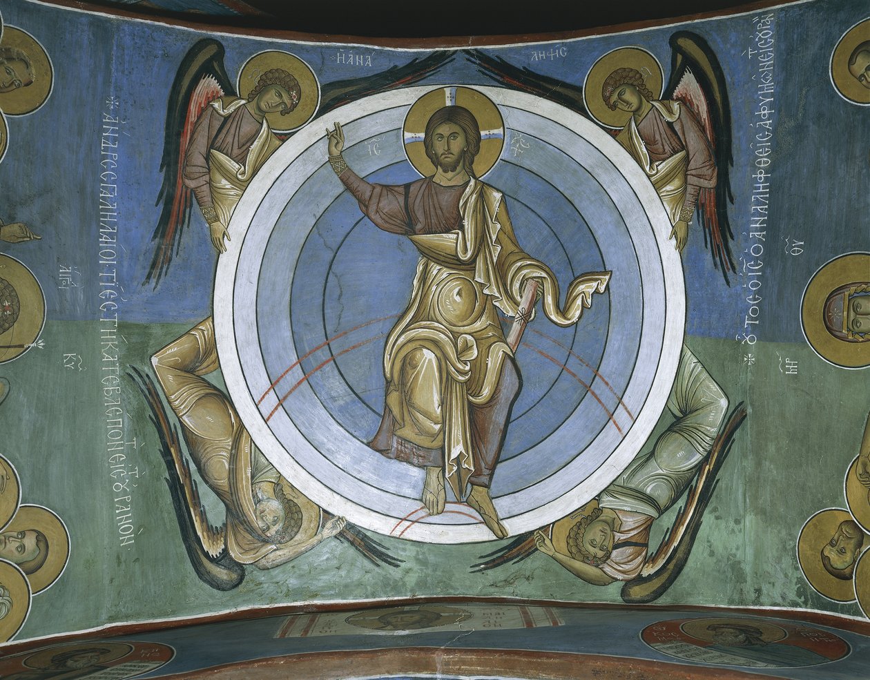 Obrazy Jezusa Chrystusa z aniołami, Panagia Too Araka, Lagoudera, Cypr autorstwa Byzantine